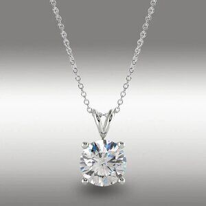 2 CT Round Brilliant Cut GRA Moissanite 16 + 2 Solid 14K White Gold Necklace